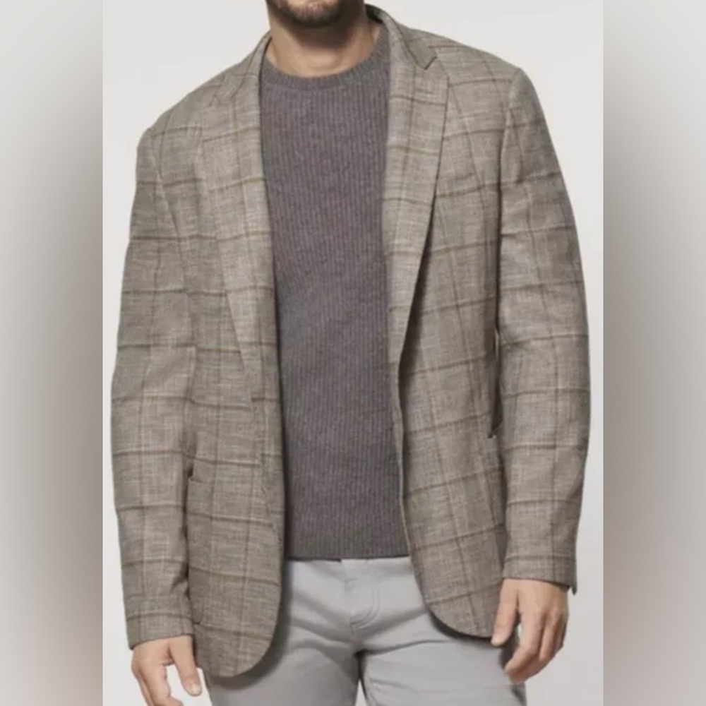 Johnnie-O Tan Bradford Woven Sport Coat JMBZ1520 Blazer NWT 42L Plaid - Picture 2 of 3